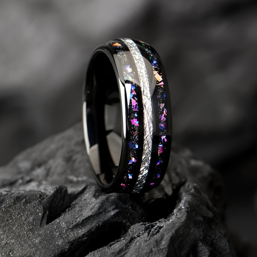 Galaxy Shimmer Inlay Stainless Steel Ring - Unisex Accessory